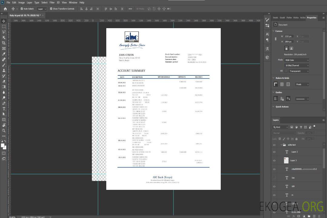 Relevé bancaire ABC du Kenya template Relevé bancaire ABC du Kenya template
